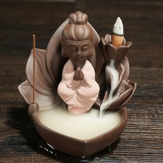 陶瓷蓮花西方三聖倒流香爐 小號紫砂香薰爐擺件, 蓮花觀音