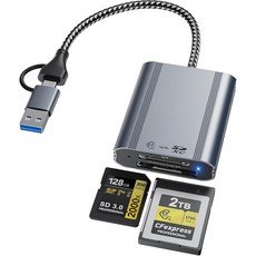 2IN1 CF Express 타입 B 및 SD 카드 리더 USB3.2 10Gbps 듀얼 슬롯 - WindowsMacA Android용 USB-C + USB-A CFe 메모리 어댑터, CFexpress Type B &