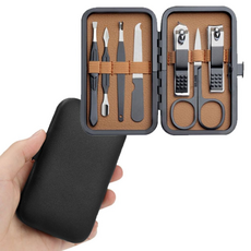 몬딱잡화점 네일 클리퍼 세트 가죽 파우치 휴대용 네일 도구 7종 네일 키트 손톱 관리용 발톱 클리퍼, 1개