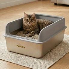 고양이 스텐 대형 화장실 세균 냄새 걱정없는 위생적인 스테인레스 평판형 개폐형 스테인리스 고양이화장실, 1개, 진그레이