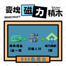 MINECRAFT 磁力積木 600塊 36人仔 2底板, 1個, 300方塊+禮盒+18人仔+1底板