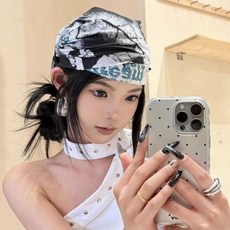 韓系小眾魔術頭巾運動圍脖套 防曬包頭巾面巾 夏季騎行防曬全臉面罩, 1個, 亞比辣妹塗鴉灰頭巾絲巾【優質款】, 亞比辣妹塗鴉灰頭巾絲巾【優質款】