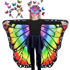 D.Q.Z 양면 요정 나비 날개 코스튬 여아용 아동용 드레스 업 할로윈 코스튬 마스크 머리띠 선물 (무지개), Rainbow, Rainbow