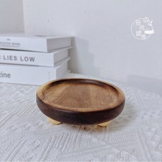 胡桃色圓腳托盤 - 高腳木質托盤 甜點盤/熏香盤/飾品展示架 桌面收納/玄關收納 (圓形/橢圓形), 1個, 胡桃/圓形（圓腳）