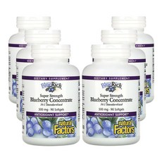 네츄럴팩터스 BlueRich 초강력 블루베리 농축액 500mg 소프트젤 90정, 6개