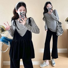 임산부 세트 캐주얼 봄 가을 임부복 상하의 투피스 루즈핏 기질 임부옷 3피스 세트 CY