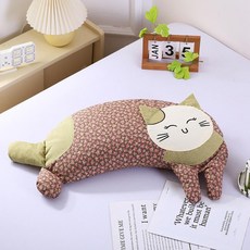 귀여운 고양이 코튼 캐릭터 목베개 낮잠 학생용 기숙사 회사 등쿠션 의자쿠션, 브라운