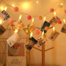 985피트 사진 클립 줄 조명 20개 귀여운 폼폼 LED 클리어 요정 걸이용 머 이상적인 기숙사 침실 벽 장식 파티 웨딩 홈 장식용 선물, Pink Pom-Clip