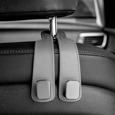 자동차 시트 뒷좌석 숨김형 더블 후크 가죽 수납 걸이 차량용 가방걸이 헤드레스트, ABS 1단계 두꺼운 스테디그레이, 1개