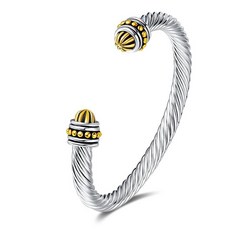 ECLATIS UNY JEWEL 투톤 트위스트 와이어 로프 오픈 커프 디자인 팔찌 모조 진주 엔드 여성 발렌타인 특별한 선물 메탈 보석 없음 307783, 골드 캐비어