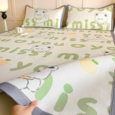 冰絲涼蓆 雙面可用 附枕套, 字母熊寶,90*200cm冰藤涼蓆+枕套1只
