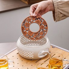 臺灣有貨 暖茶陶瓷煮茶爐酒店餐廳必備半手工玲瓏花茶壺蠟燭加熱底座圍爐, 1個, 梅花隔墊-【單隔墊】