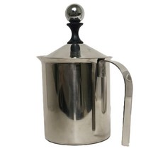 不鏽鋼手動奶泡器 - 輕鬆製作綿密奶泡 提升咖啡口感, 單層400ml(銀色), 1個