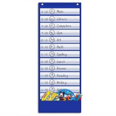 ZKOO 일일 일정 포켓 차트 학교 18개의 빈 양면 재사용 가능한 카드 교실용 교육 차트 13+포켓 1개 (블루) 246759, ZKOO 일일 일정 포켓 차트, 학교 18개의 빈 양면