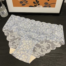 蕾絲薄款性感內褲女士半透明提花波浪邊透氣無痕純棉襠三角褲, 均碼(80-125)