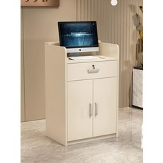 소형 카운터 계산대 미용실 옷가게 안내데스크 업소용 테이블 화이트스톤 패턴 60x40x90cm, 더블 서랍 크림 옐로우