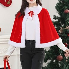 잇붐 여성 크리스마스 망토 성탄절 벨벳 산타 케이프, 1개, 레드