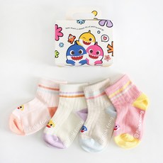 핑크퐁 아기상어 캐릭터 유아 아동 미끄럼방지 골지양말 4종세트