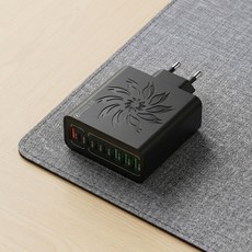 55W 8구 멀티포트 4USB+4Type-C QC5.0 고속 충전기 휴대폰 어댑터, 블랙, 1개