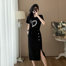 SAHINER 여성 반팔 허리끈 트임 스커트 세트 여름 데일리룩 BTZ25