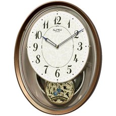 RHYTHM CLOCK 日本麗聲古典實尚框施華洛世奇水晶搖擺橢圓形口琴音樂掛鐘 型號：4MJ446WU06【神梭鐘錶], 1個