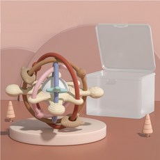 曼哈頓手抓球 固齒器 附收納盒 矽膠固齒器 嬰幼兒益智 寶寶玩具 手搖鈴 搖鈴 防吃手 曼哈頓球, 巧克力色, 1個