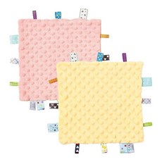 해외 CREVENT Tag Security 아기용 담요 남아용 부드럽고 작은 러비 아기 이불 감각 생일 베이비 샤워를 위한 훌륭한 선물 25.4 x 25.4cm10 10인치 8, Macaron Pink + Yellow.