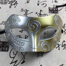 派對面具 王子麵具中國古風半臉 帥氣化妝舞會 舞臺表演萬聖節眼罩道具, 銀加黃, 1個