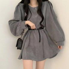 투니스 여성 무드 심플 슬림핏 긴소매 미니 원피스