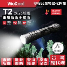 Welltool T2 2025新款 軍規戰術手電筒 2090流明 451米射程 3400mAh, 灰色, 1個