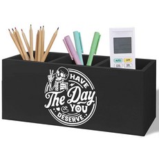 Yhtrg Gothic Skeleton Have the Day You Deserve 책상용 나무 펜 연필 홀더 재미있는 풍자적인 고스 해골 나무 메이크업 브러시 칫솔 홀더 정