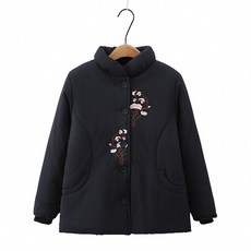 여성 중년 엄마 겨울 두꺼운 면 재킷 노인용 따뜻한 아우터, 2XL 62.5-67.5kg, 네이비블루