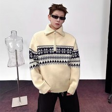 투니스 남성 반집업 페어아일 니트 스웨터