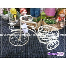 House傢飾 台南佳里復古洗白小鳥鐵製三輪車花器/花架(單籃) 限量款, 1個