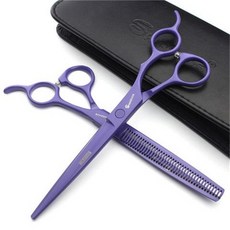 專業寵物美容剪刀7寸泰迪狗狗剪毛剪刀套裝 (平剪/V齒牙剪/翹剪/彎剪), 紫羅蘭7寸平剪+牙剪 可自由搭, 1個
