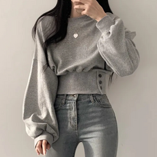 로렌미 시아 버튼 크롭 맨투맨 티셔츠 S250818FW-9