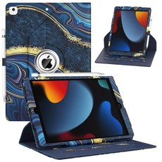 ZoneFoker 아이패드 9세대/8세대/7세대 케이스 10.2인치 케이스 2021/2020/2019 360도 회전 스탠드 9 8 7세대 10.2 가죽 커버 포켓 디자인, 마블 오션 블루