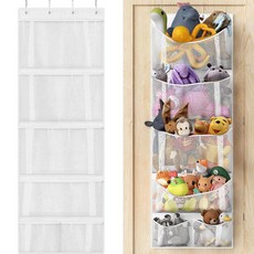 Simple Houseware Over the Door 봉제 동물 보관 정리함 어린이 방을 위한 6개의 메시 포켓이 있는 걸이용 장난감 홀더 화이트