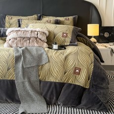 母嬰級歐貂絨加厚保暖四件套床包被套 - 親膚舒適, 簡歐-綠,1.5m床單款四件套【被套200*230