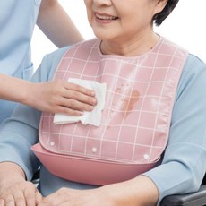 깔끔더하기 성인 어르신 방수 환자 턱받이, 1개, 핑크S