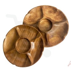 원형홀 5절 아카시아 우드 접시 나무 나눔 식기 그릇 다과 원목 소스볼 과일 플레이트, 중