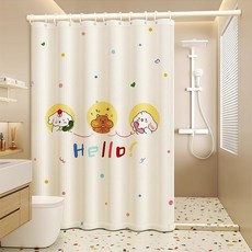 방일 방수 안티 곰팡이 샤워 커튼+커튼링+샤워봉 세트, 1세트, SJPA