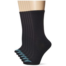 Hanes Ultimate 6팩 여성용 경량 통기성 위킹 쿨 컴포트 크루 양말 블랙. 164601