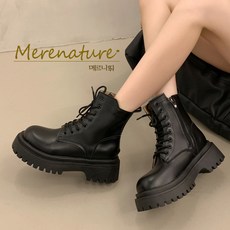[오늘출발] 메르나뛰 스타일리시 지퍼 레이스업 통굽 오버아웃솔 미들 워커 부츠 ME008