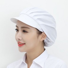 軒之新 臺南出貨 廚師廚房時尚帽子 防油煙做飯炒菜 防掉髮衛生帽 滌棉帽子女 D 7 2, 1個, 純白色