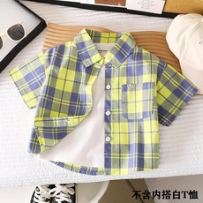 兒童襯衫 男寶寶洋氣棉格子襯衣春秋季中小童時尚翻領開衫