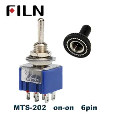 5pcs 6A 120VAC 미니 2 위치 ON MTS-102 토글 3 OFF (방수 자동차 포함), 01 5Pcs, 09 MTS-202 Blue, 01 With Waterproof Cap, 1개