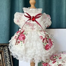 MOSAIRATION 봄가을 큐티 반려동물 고양이 강아지 옷 드레스 프린세스 스커트 레이스 장식 원피스 H10, 1개, 사진 색상