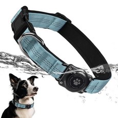 Airtag 개 목걸이 - 100% 방수 에어태그 홀더 반사성 부드러운 패딩 소형견에서 대형견을 위한 영원한 GPS 목걸이 (핑크 S), XL (15.6"-22"), 라이트 블루