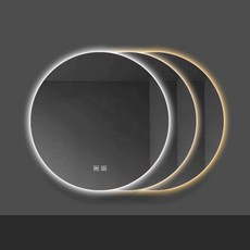 浴室鏡 浴室鏡子 衛浴鏡高清防霧 衛浴設備 廁所鏡子掛墻 發光鏡子 除霧鏡子 LED 浴室圓鏡 智能浴室鏡子, 60公分, （現貨）60公分三色光+除霧+雙觸摸